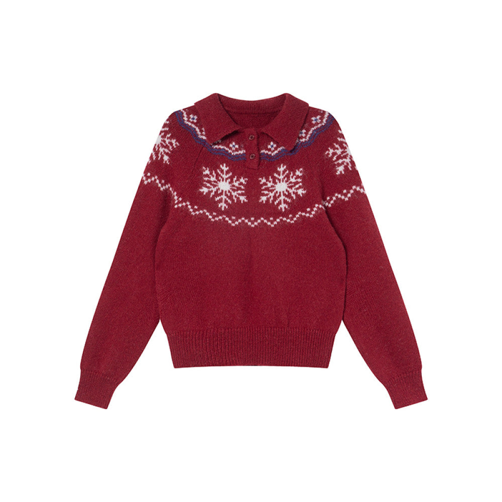 Hello Canon POLO collar snowflake jacquard knitted women s spring and autumn 2025 new loose collar small sweater image 14