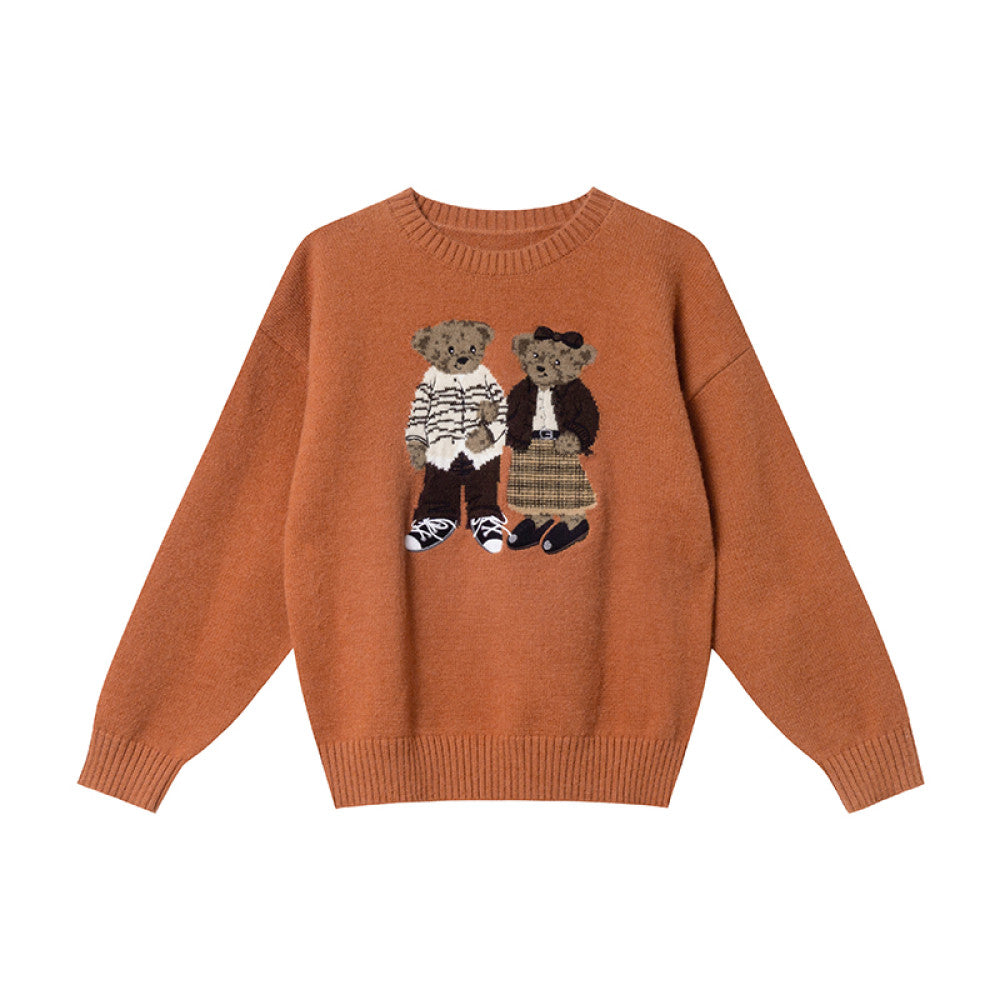 Hello Canon Retro Cartoon Bear Jacquard Round Neck Knitted Sweater for Women Spring New Loose Small Sweater image 16