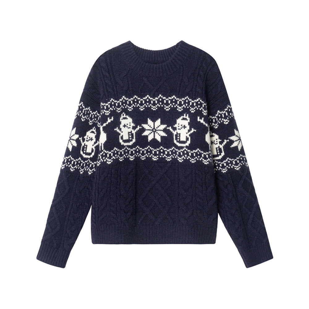 Hello Canon Christmas atmosphere jacquard round neck sweater women s spring and autumn 2025 new loose warm knitted sweater image 9