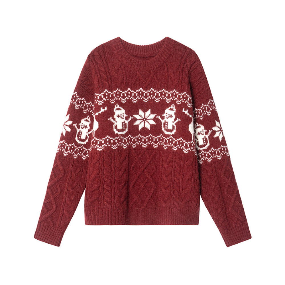 Hello Canon Christmas atmosphere jacquard round neck sweater women s spring and autumn 2025 new loose warm knitted sweater image 15