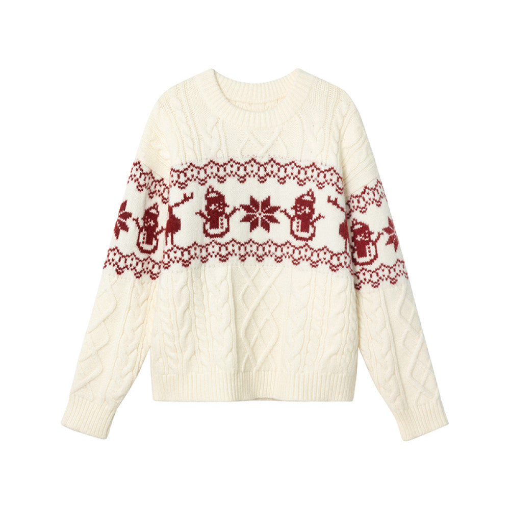 Hello Canon Christmas atmosphere jacquard round neck sweater women s spring and autumn 2025 new loose warm knitted sweater image 22
