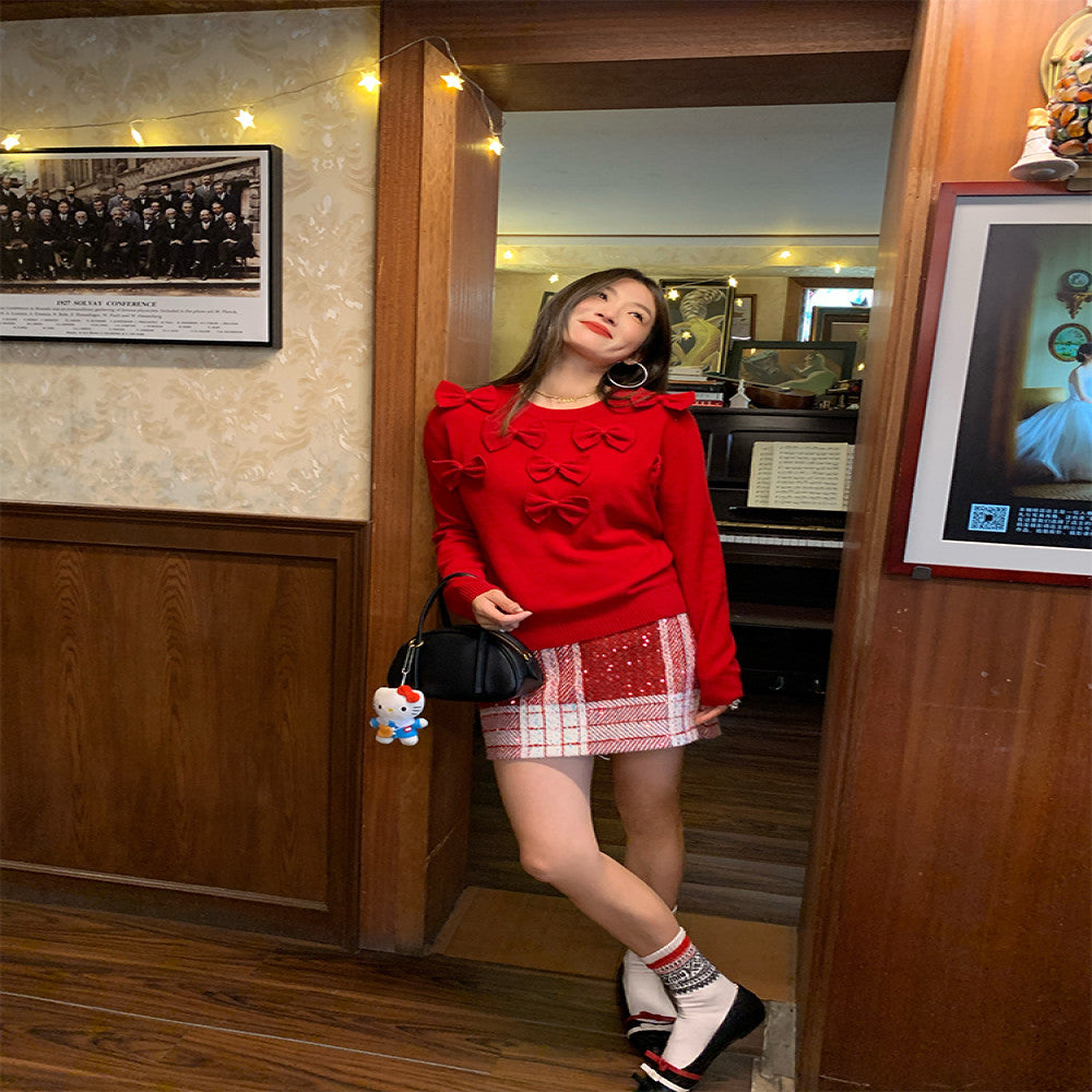 Luoluo Xianjie sequined skirt women s 2024 new spring and summer small red plaid skirt hip skirt image 2