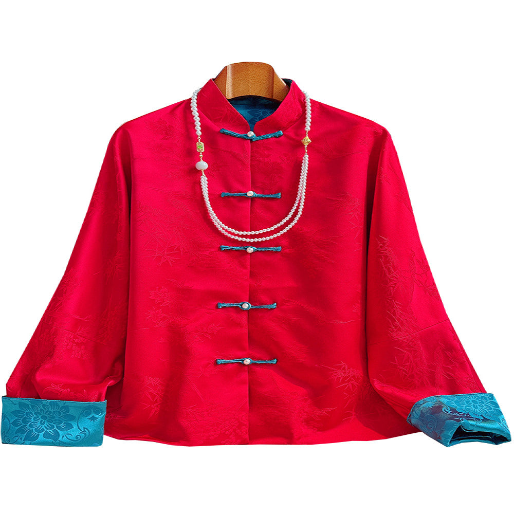 Red new Chinese style buttoned thick cotton jacket female original design New Year retro jacquard Chinese style cotton jacket top image 5