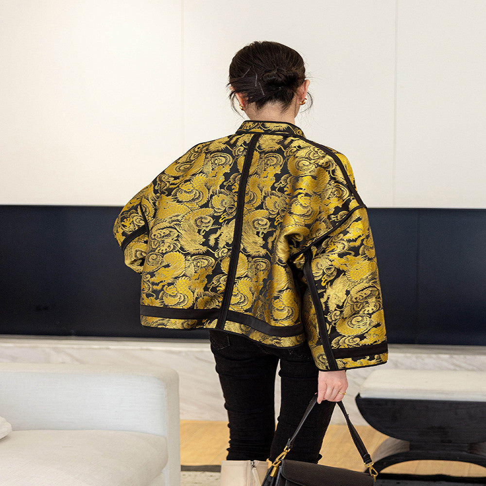 High grade golden retro national style short jacket for women in autumn 2025 new style for small size new Chinese style buttoned tops image 4