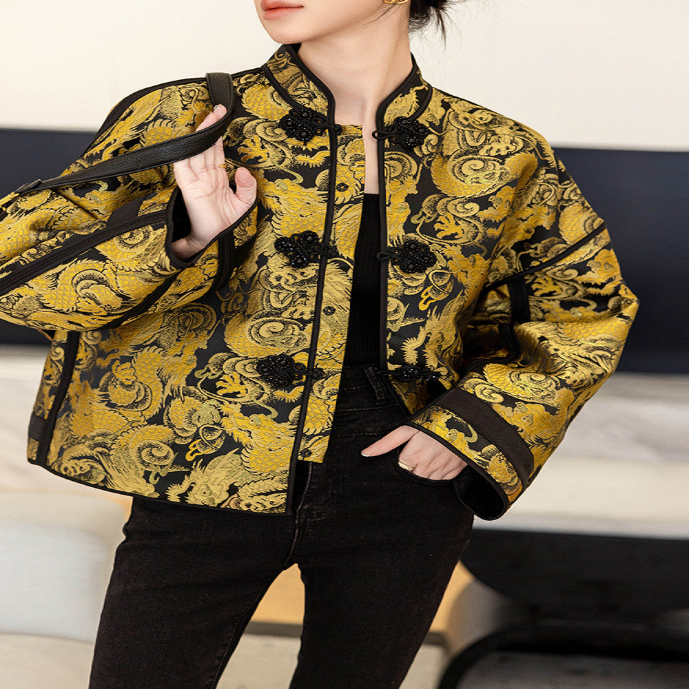 High grade golden retro national style short jacket for women in autumn 2025 new style for small size new Chinese style buttoned tops image 0