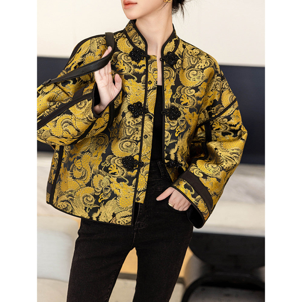 High grade golden retro national style short jacket for women in autumn 2025 new style for small size new Chinese style buttoned tops image 7