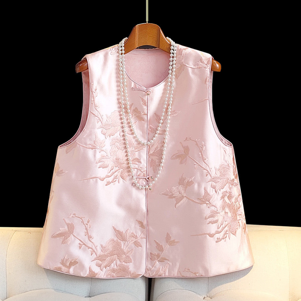 Red new Chinese style vest for women in spring short and small retro embroidered light Chinese style button top image 10