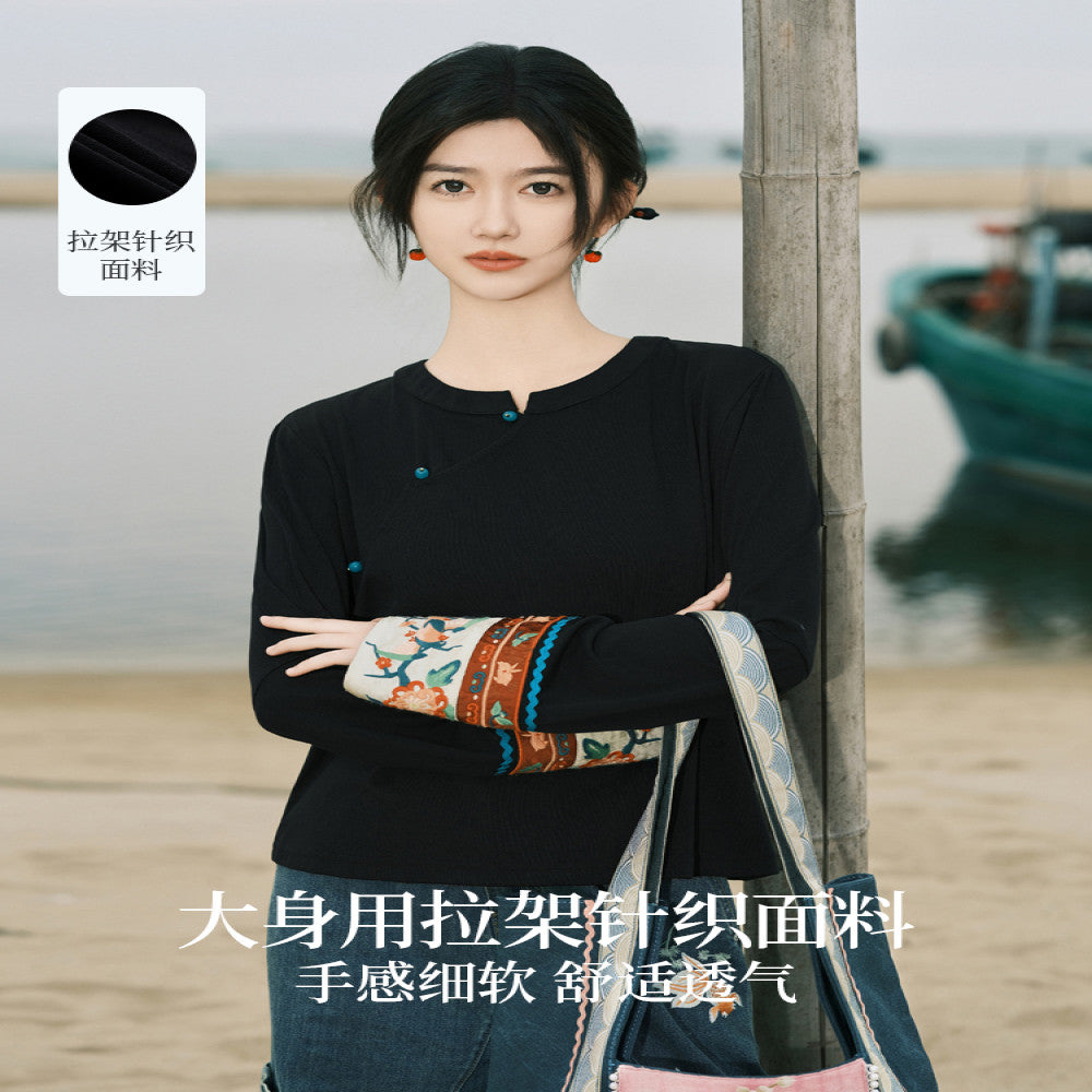 SOLO Original SOLO Guanyin Swallow Spring Loose Long Sleeve Top National Trend Embroidered T shirt image 1