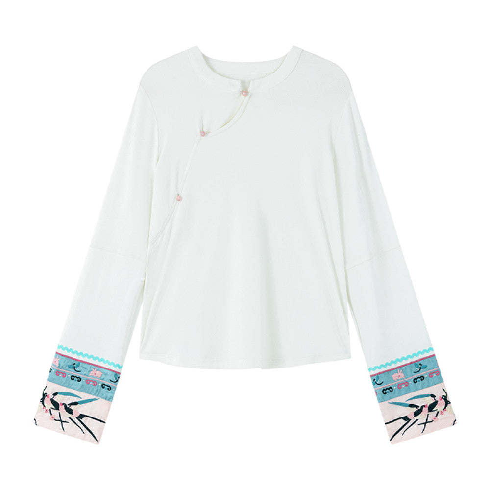 SOLO Original SOLO Guanyin Swallow Spring Loose Long Sleeve Top National Trend Embroidered T shirt image 19