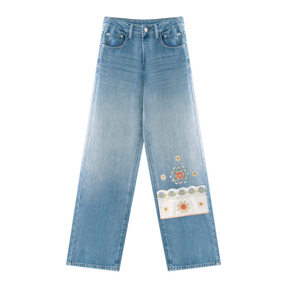 Su Luo Dreaming of the Silk Road Ancient Golden Road original ethnic style embroidered winter velvet straight denim trousers image 10