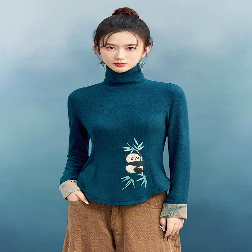 Su Luo original Panda Series Shushan Auspicious autumn and winter embroidered slim knitted bottoming T shirt image 0