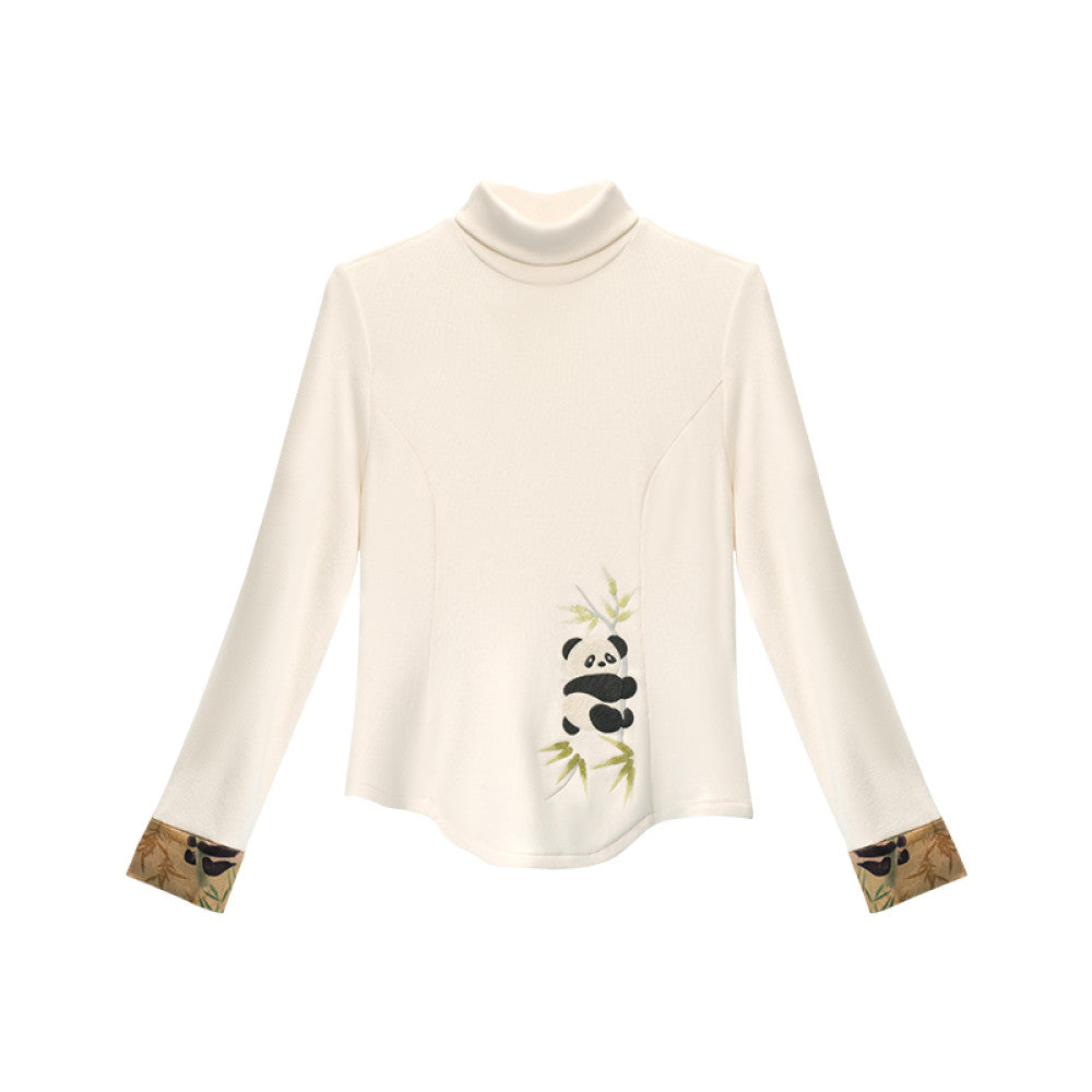 Su Luo original Panda Series Shushan Auspicious autumn and winter embroidered slim knitted bottoming T shirt image 10