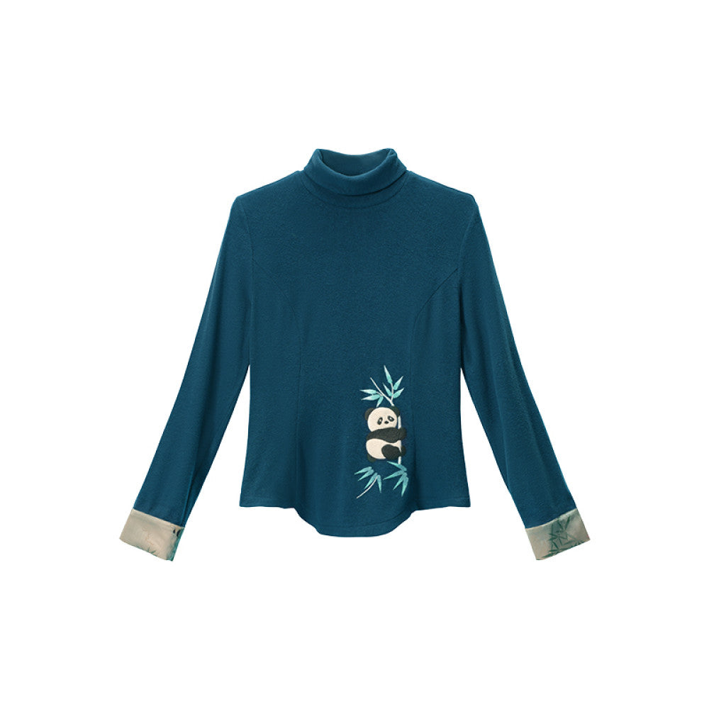 Su Luo original Panda Series Shushan Auspicious autumn and winter embroidered slim knitted bottoming T shirt image 16