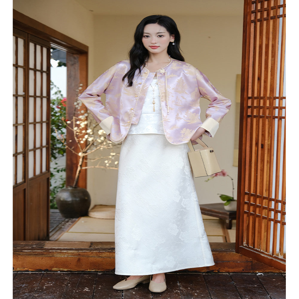Mountain colored jacquard skirt original design versatile slim anti wrinkle high end elegant temperament commuting white skirt image 4