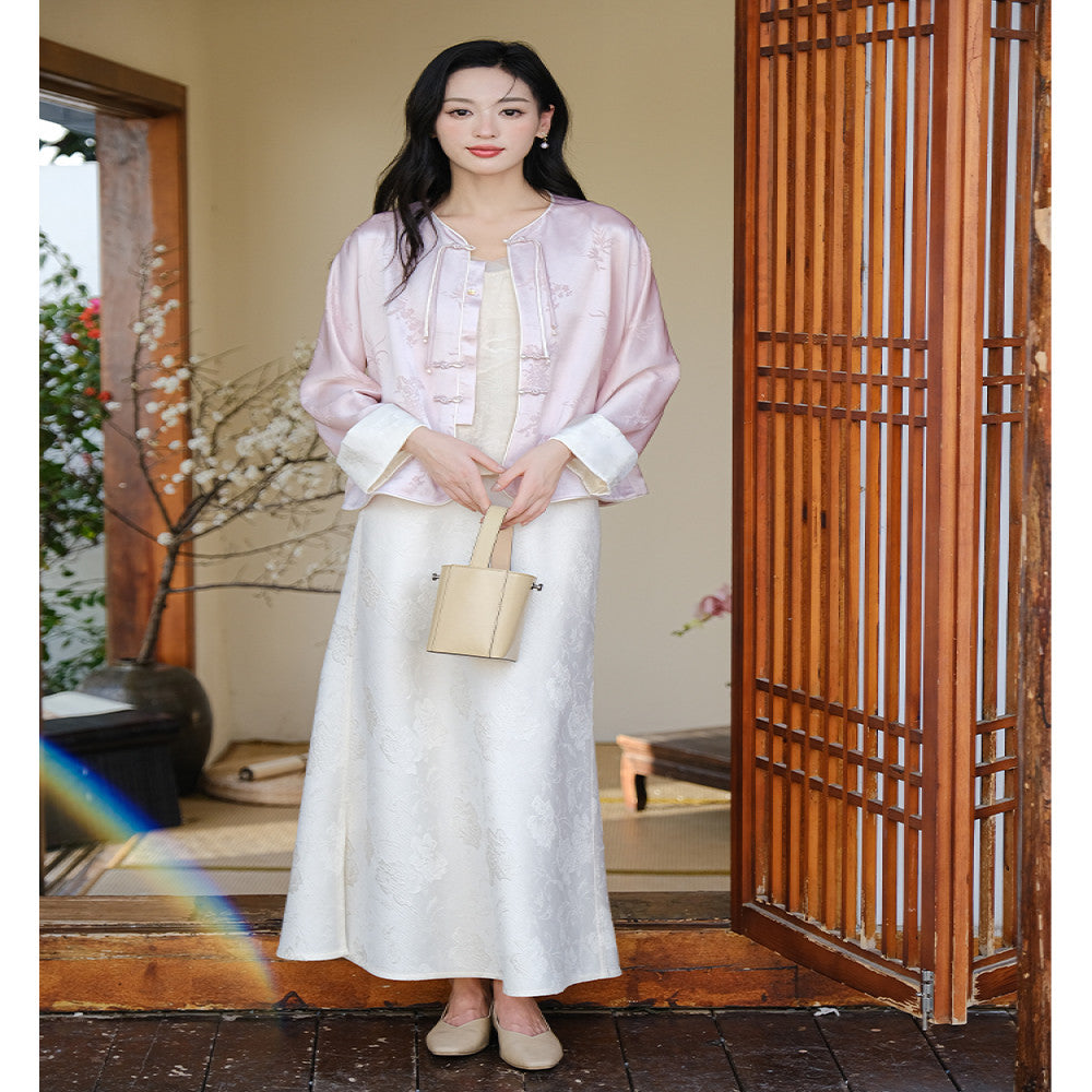 Mountain colored jacquard skirt original design versatile slim anti wrinkle high end elegant temperament commuting white skirt image 5