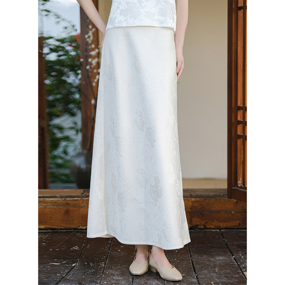 Mountain colored jacquard skirt original design versatile slim anti wrinkle high end elegant temperament commuting white skirt image 7