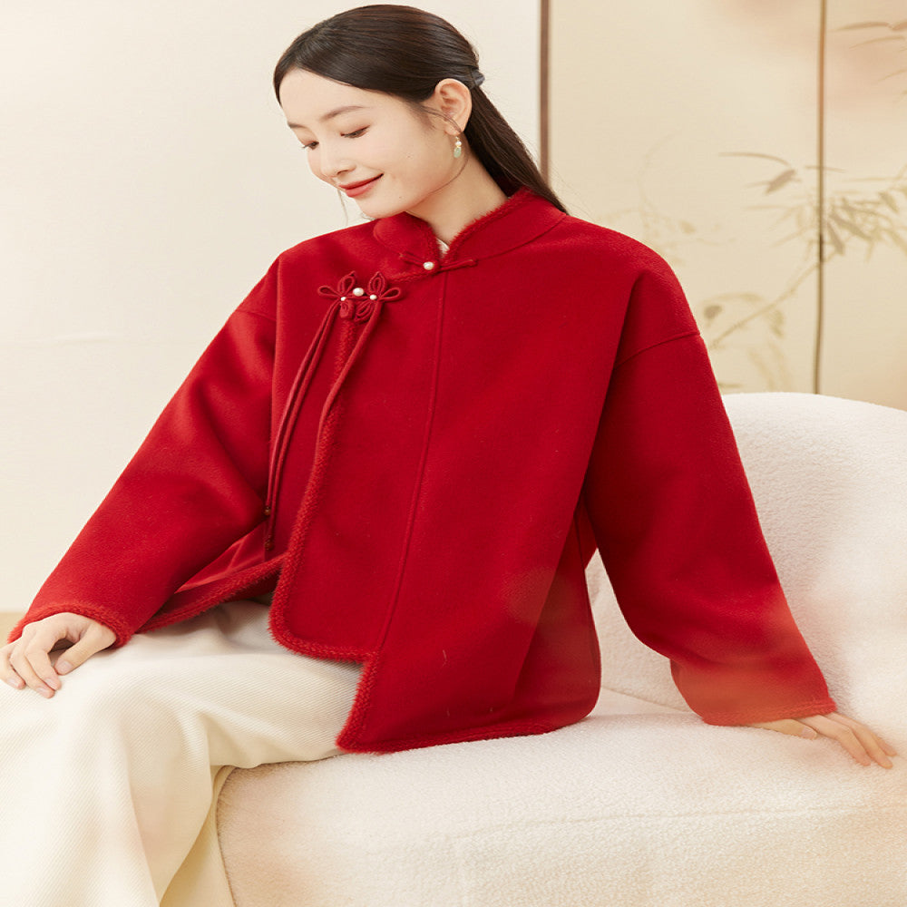 Mountain Colored New Year s Tang style women s Chinese style new Chinese Zen tea clothing autumn and winter retro red New Year s clothing jacket image 3