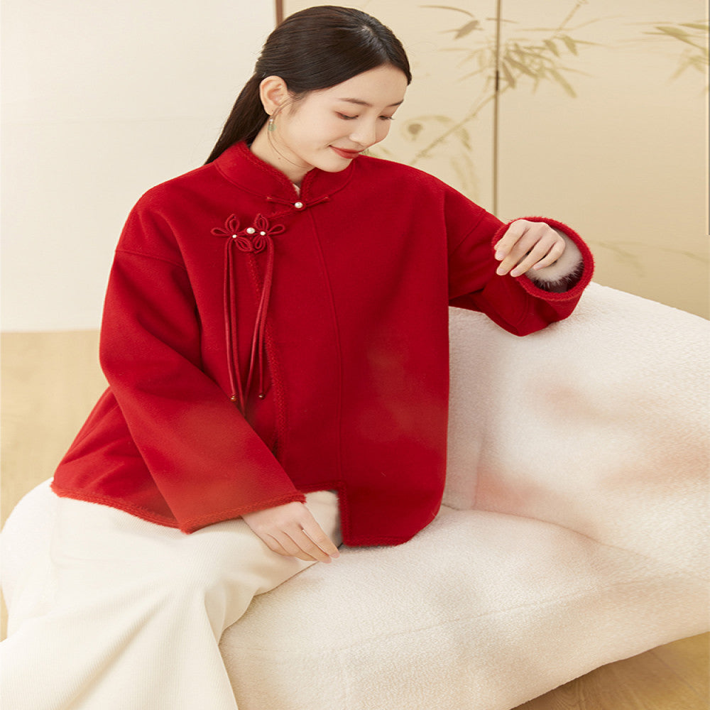 Mountain Colored New Year s Tang style women s Chinese style new Chinese Zen tea clothing autumn and winter retro red New Year s clothing jacket image 0