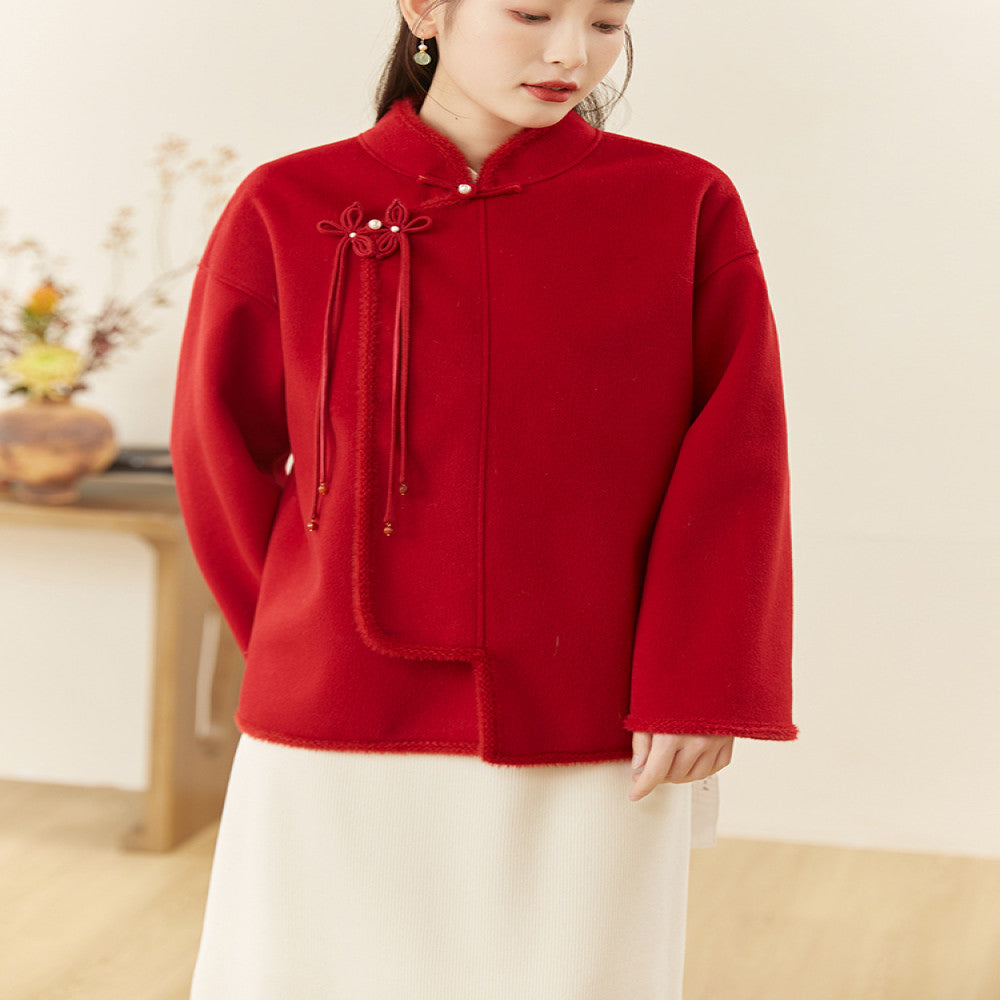 Mountain Colored New Year s Tang style women s Chinese style new Chinese Zen tea clothing autumn and winter retro red New Year s clothing jacket image 12