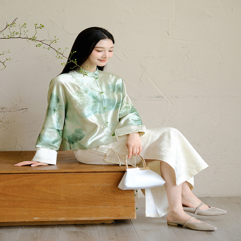 Shanyouse 2025 autumn new style new Chinese style chrysanthemum embroidery watercolor print jacket loose simple top image 3