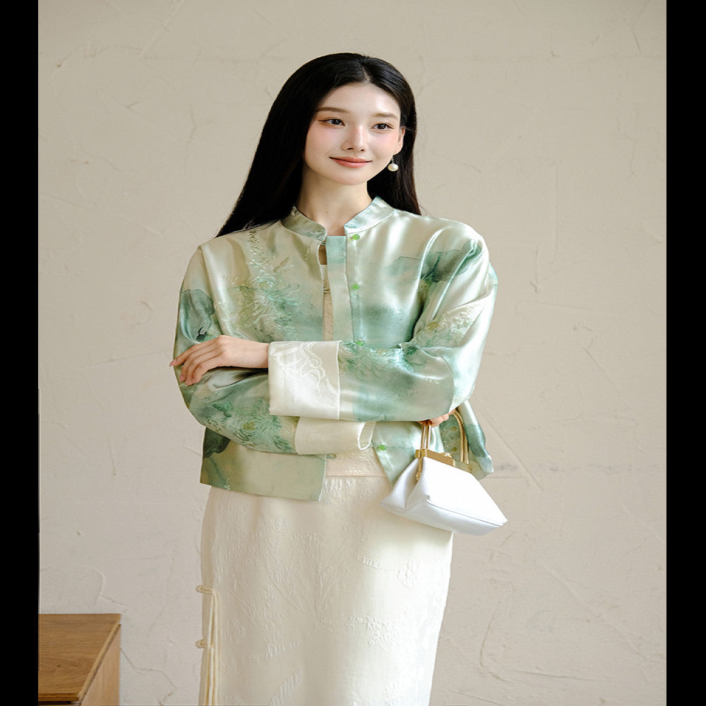 Shanyouse 2025 autumn new style new Chinese style chrysanthemum embroidery watercolor print jacket loose simple top image 4