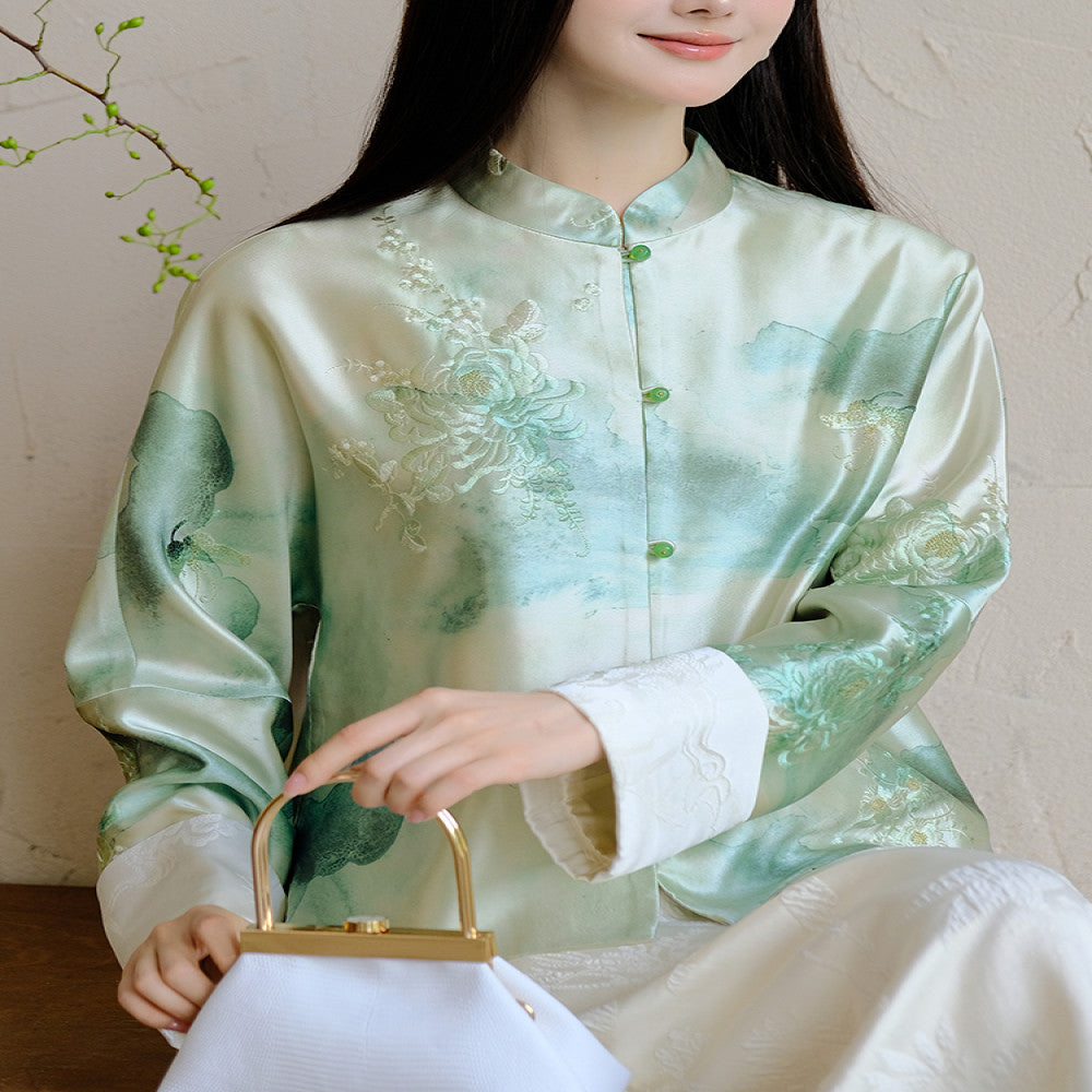 Shanyouse 2025 autumn new style new Chinese style chrysanthemum embroidery watercolor print jacket loose simple top image 15