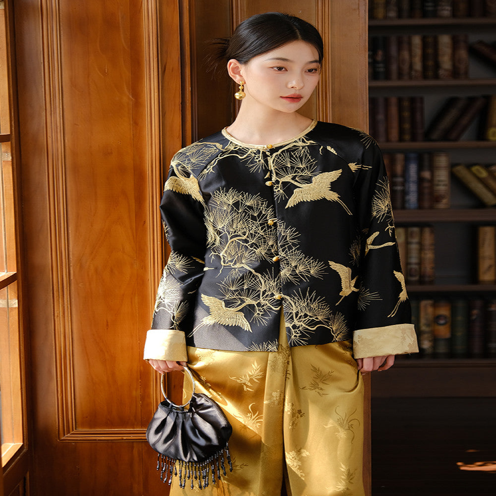 Shanyouse s new Crane Dance Pine Wind Embroidered Jacket New 2025 New Chinese Style Women s National Style Top High end Jacket image 5