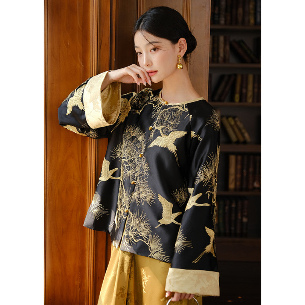 Shanyouse s new Crane Dance Pine Wind Embroidered Jacket New 2025 New Chinese Style Women s National Style Top High end Jacket image 15