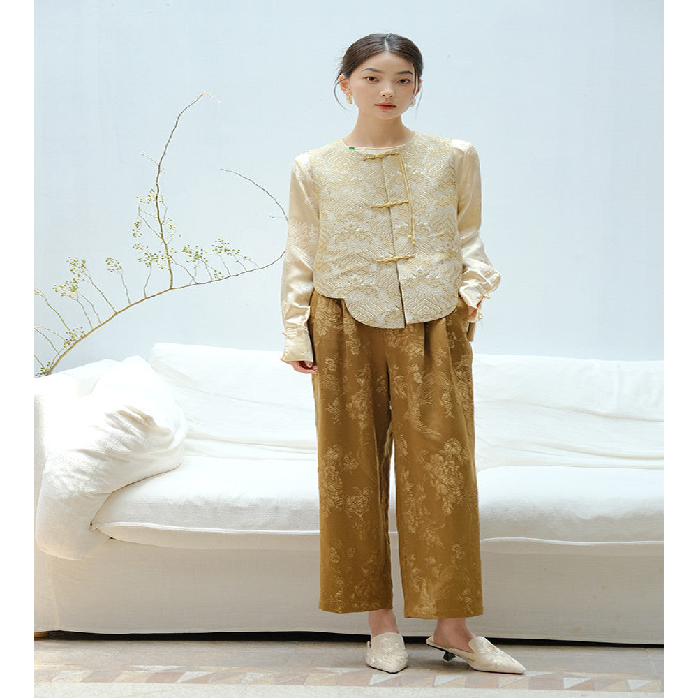 Mountain colored pants spring women s spring and summer new pants rayon jacquard pants carrot pants women 2025 new early spring image 2