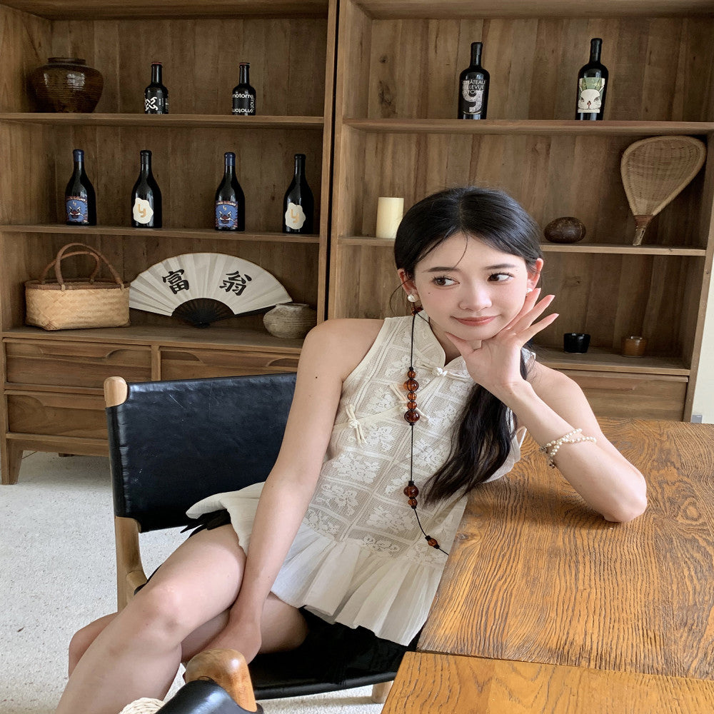 Thecoco Xiaozhanyue original new Chinese style sleeveless crochet top women s summer patchwork bubble hem temperament image 20