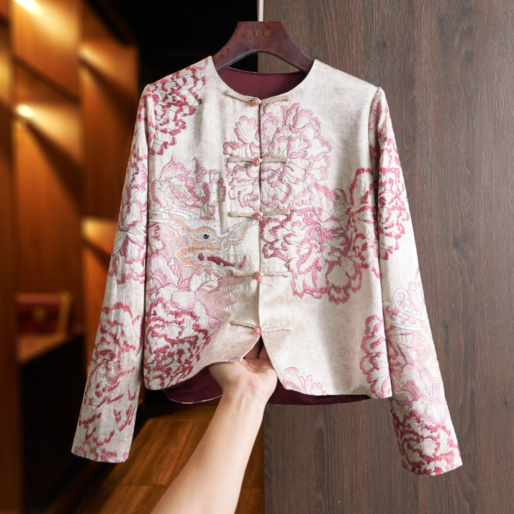 Pink Premium Acetic Acid New Chinese Women s Short Coat 2025 New Heavy Industry China Chic Embroidery Panbuckle Top image 10