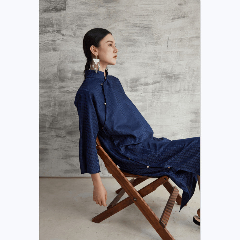 TAORAN women s clothing Republic of China style daily improvement cheongsam with slanted collar jade beads buttoned down sleeves long sleeved shirt artistic Zen tea suit image 1