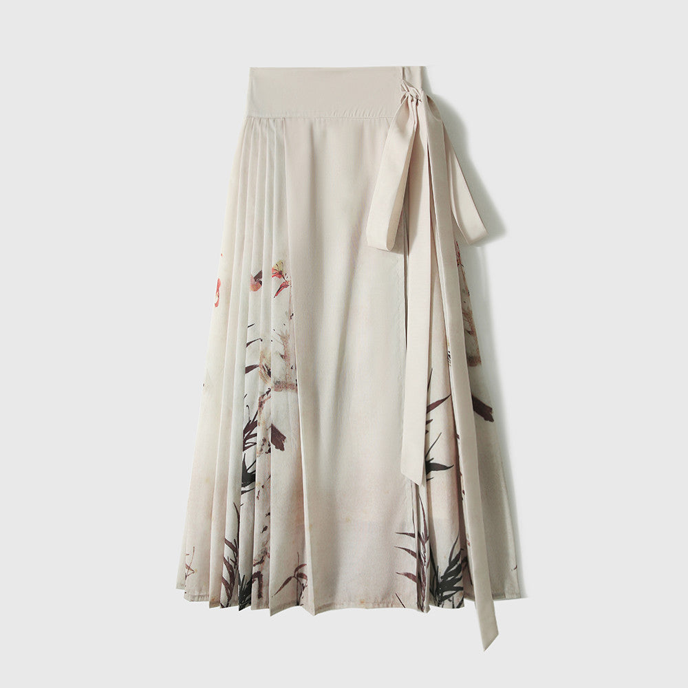 Xiaohan Pavilion Romantic Meeting Chinese Style New Chinese Top Positioning Flower and Bird Printed Horse Face Half Skirt Two Piece Set image 14