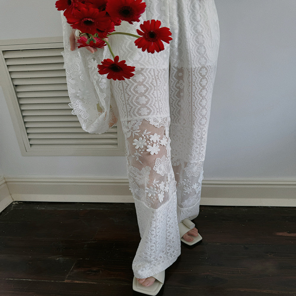 TOP home hazy beauty French romantic retro irregular micro carved hollow lace splicing trousers bag women image 19