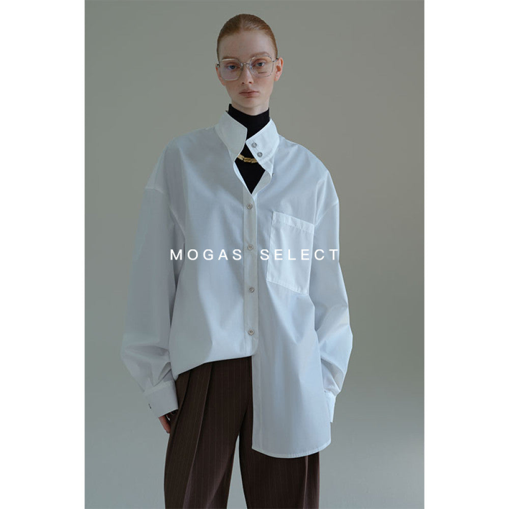 Mogas upper body paper man heavy combed cotton ROW style cool commuting blue shirt stand collar jacket female spring and autumn image 10