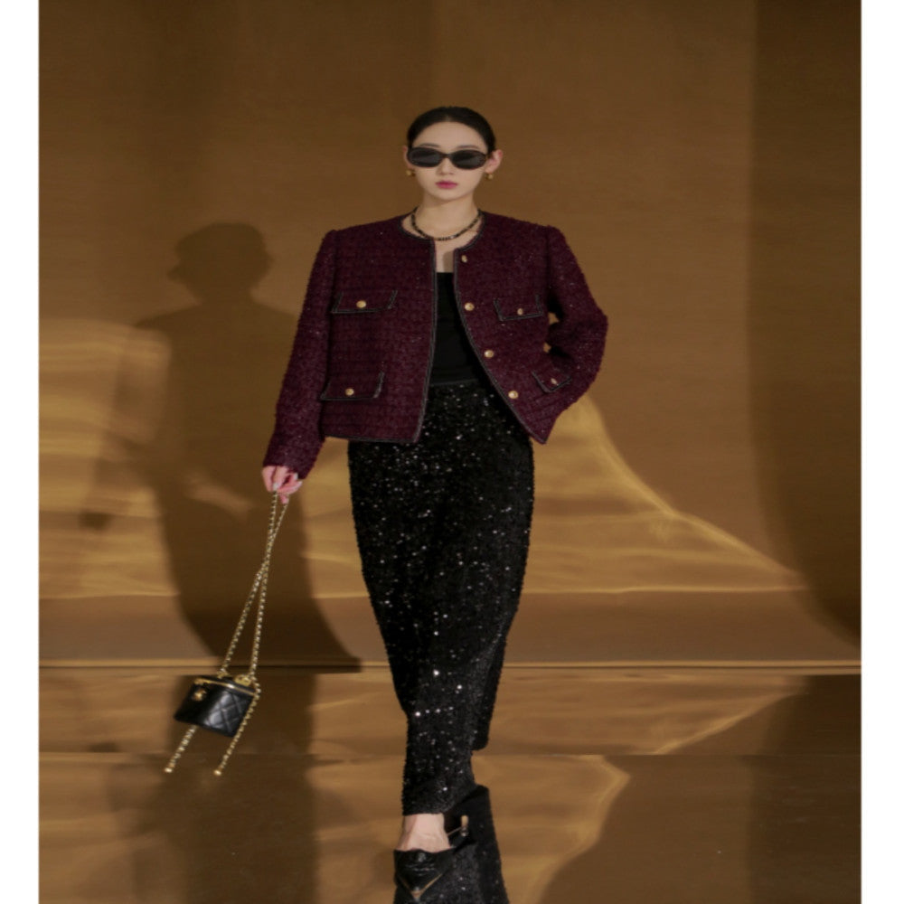 PIAOIN French high grade metal buckle woven small Chanel style jacket women s versatile elegant short jacket autumn and winter new image 2