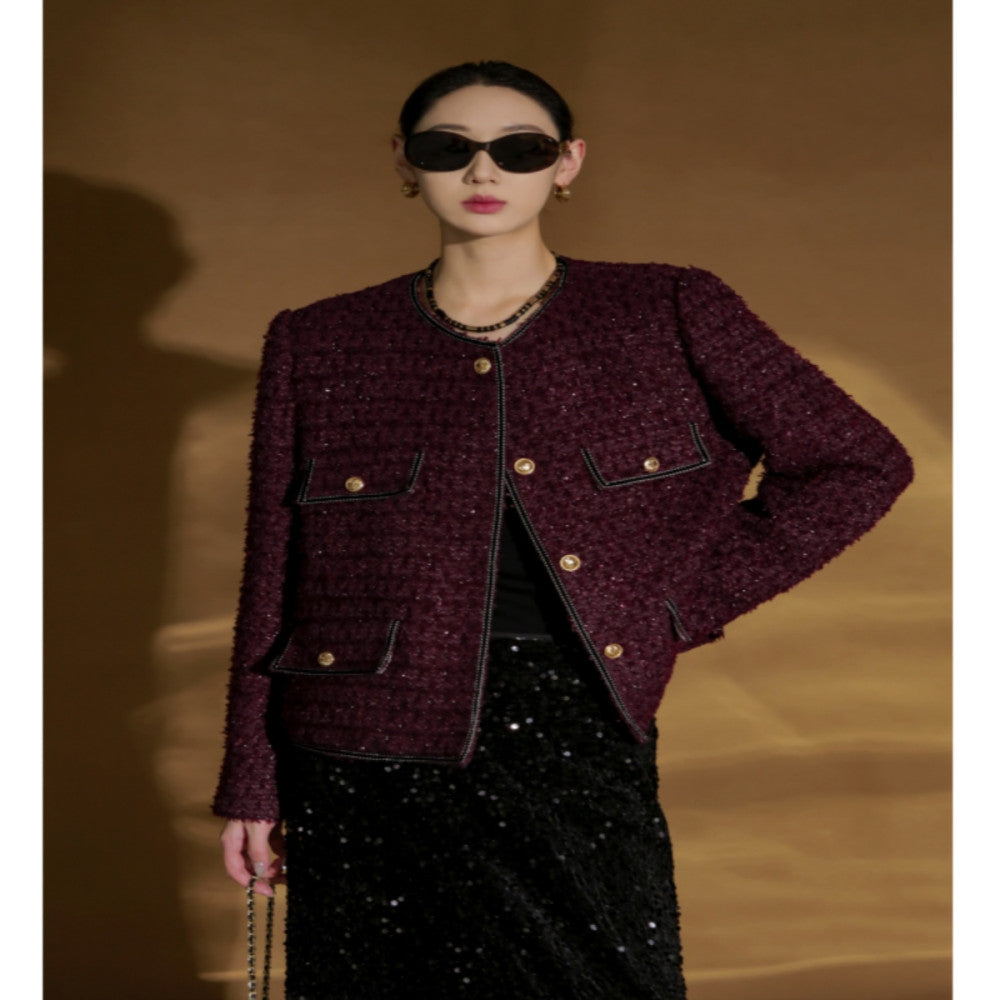 PIAOIN French high grade metal buckle woven small Chanel style jacket women s versatile elegant short jacket autumn and winter new image 3