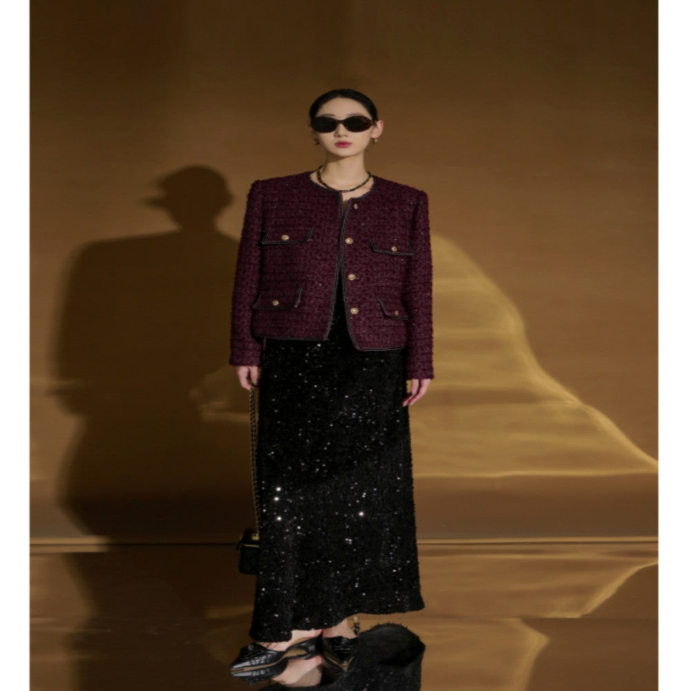 PIAOIN French high grade metal buckle woven small Chanel style jacket women s versatile elegant short jacket autumn and winter new image 4