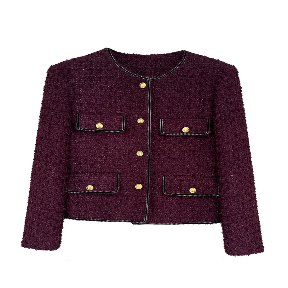 PIAOIN French high grade metal buckle woven small Chanel style jacket women s versatile elegant short jacket autumn and winter new image 5