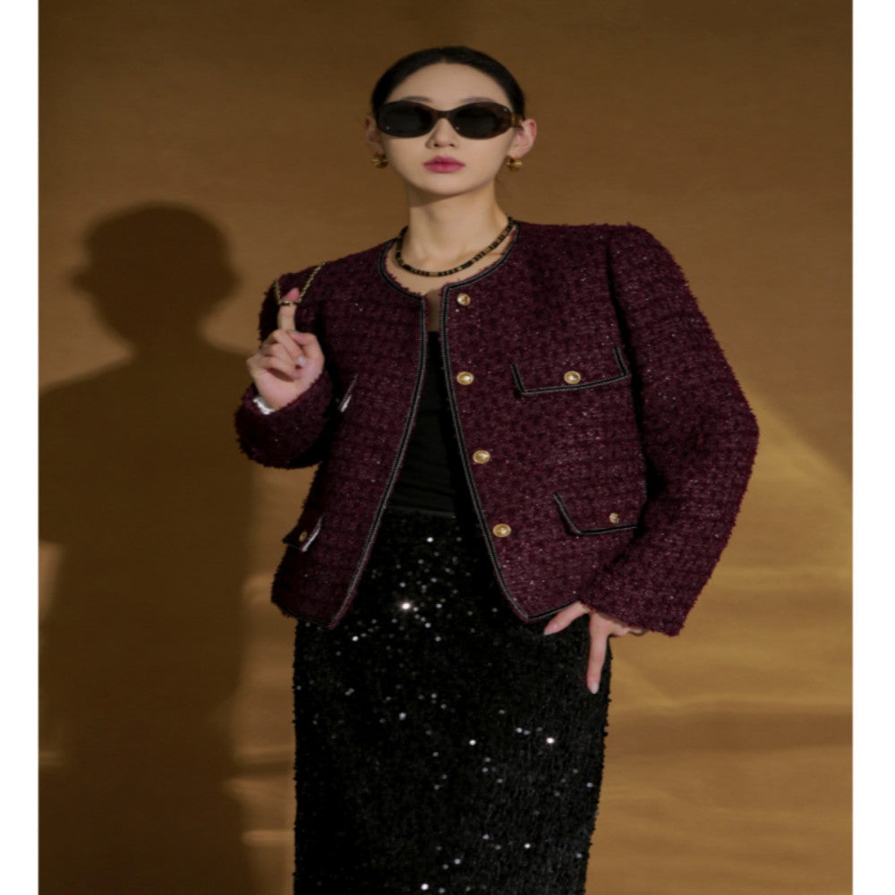 PIAOIN French high grade metal buckle woven small Chanel style jacket women s versatile elegant short jacket autumn and winter new image 12