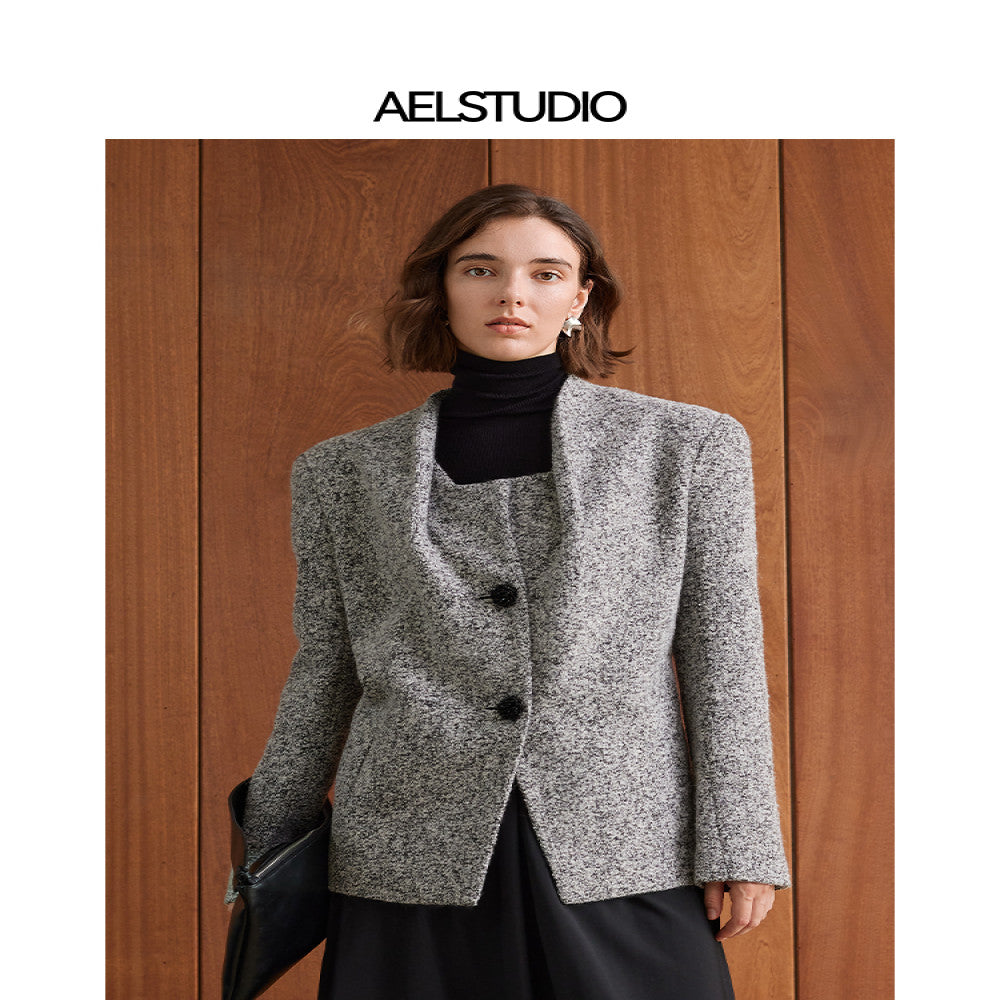 AEL original Gray style wool suit jacket for women in autumn 2025 new vintage style suit image 3