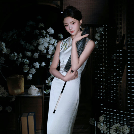 ASAYA3690 Yuanyang Teng" National style engagement white embroidered dress