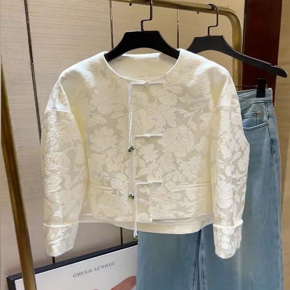 New Chinese style national style elements jacquard button design top 2025 early spring new high end temperament jacket for women image 5