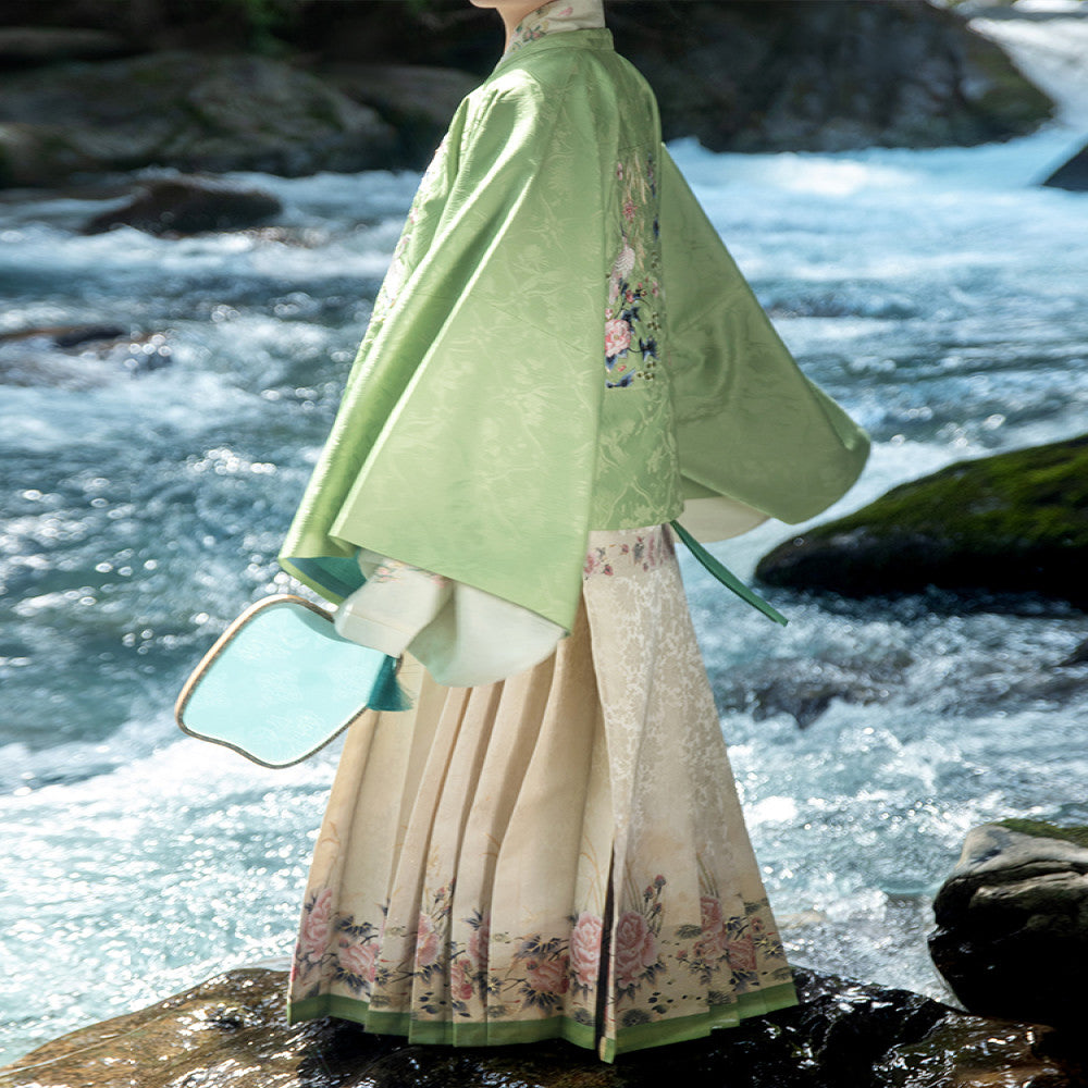 Shanggong Language Egret from Yizhou Ming Dynasty Hanfu Imitation Makeup Flower Embroidery Square Collar Double Collar Complementary Clothing Cross Collar Coat Horse Face Skirt Spring and Autumn image 15