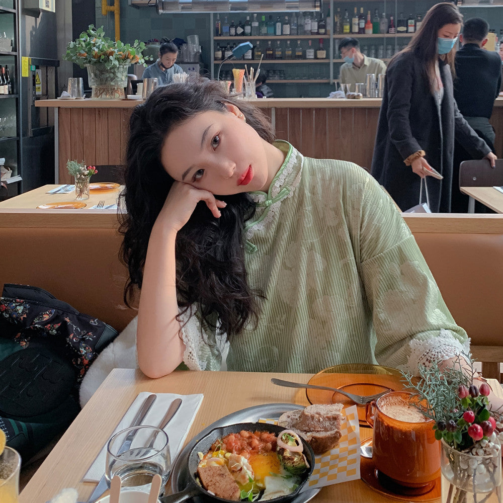 Lujin homemade French plane tree velvet autumn and winter new improved version cheongsam young girl dress image 2