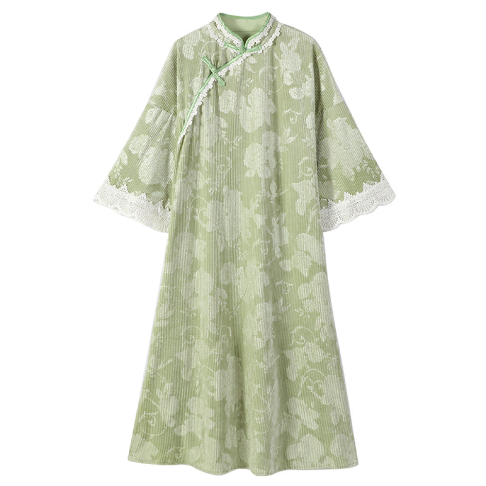 Lujin homemade French plane tree velvet autumn and winter new improved version cheongsam young girl dress image 5