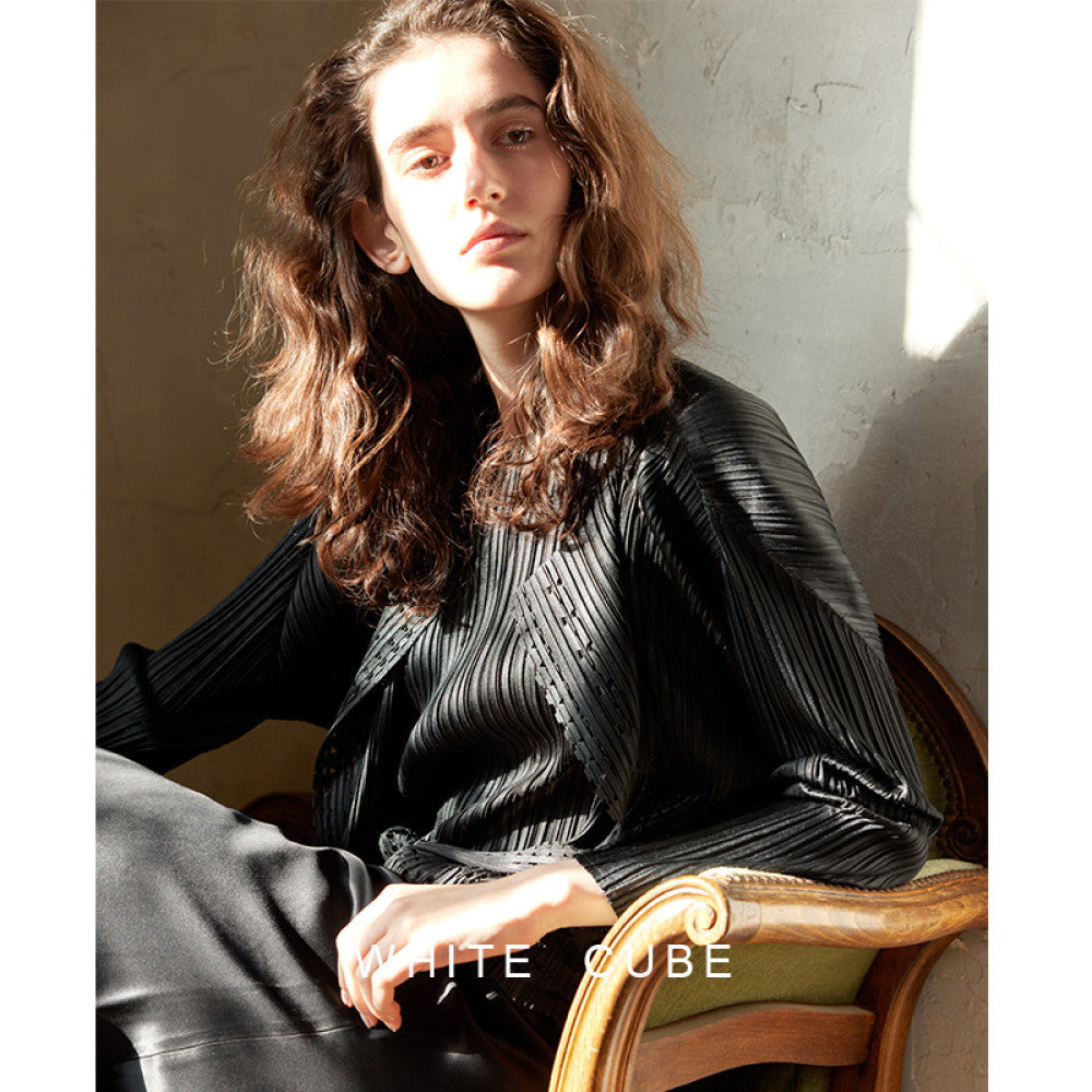 ASAYA3676 Miyake style hollow pleated cardigan (2 Colors)