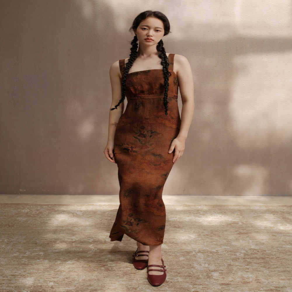 25 Mu Mi Xiang Yun Sha Luo Shen Fu Traditional Chinese Painting Printed Fold Front New Chinese Coat Slimming Dress image 4