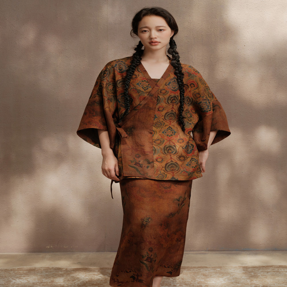 25 Mu Mi Xiang Yun Sha Luo Shen Fu Traditional Chinese Painting Printed Fold Front New Chinese Coat Slimming Dress image 21