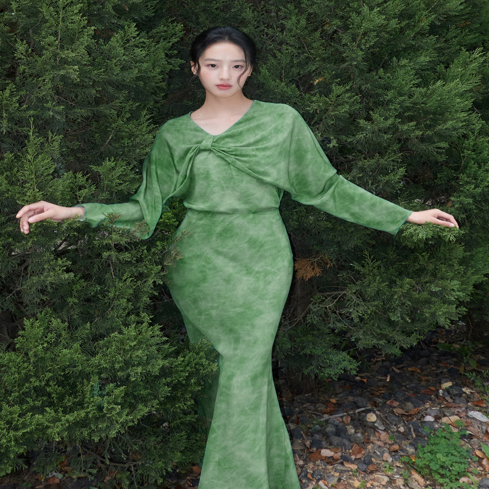 Customized silk double crepe 100 mulberry silk shawl top slanted fish tail half skirt hanging neck top image 15